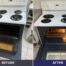 Before and after photos of a stove and oven cleaned by Speedy Sparkle Cleaning in Vancouver BC